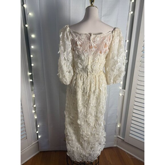 Vintage Richilene Lace Dress With Embroidered Floral Design & Puff Sleeves - Picture 12 of 12